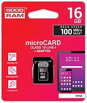 Карта пам'яті Goodram MicroSDHC 16GB UHS-I class 10 + adapter (M1AA-0160R12)
