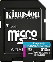 Карта пам'яті  Kingston 512GB microSDXC C10 UHS-I U3 A2 R170/W90MB/s Canvas Go Plus + SD адаптер SDCG