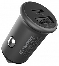Автомобільний зарядний пристрій ColorWay 2USB Type-C PD20W + USB QC3.0 (38W) Gray