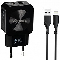 Зарядний пристрій Gelius Ultra Prime GU-HC02 2USB 2.1A 12W Black + Cable Lightning