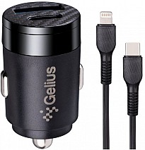 Автомобільний зарядний пристрій Gelius Pro Inch Twix GP-CC010L USB+Type-C QC/PD (30 Watt) Black + Cable Type-C - Lightining