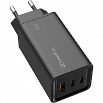 Зарядний пристрій ColorWay GaN3 Pro Power Delivery (USB-A + 2 USB TYPE-C) (65W) black (CW-CHS039PD-BK)