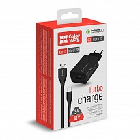 Зарядний пристрій ColorWay 1USB Quick Charge 3.0 (18W) Black + Кабель micro USB 1м Black
