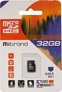 Карта пам'яті Mibrand MicroSDHC 32GB Class 10 UHS-1 (MICDHU1/32GB)