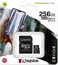 Карта пам'яті Kingston microSDXC 256GB Canvas Select Plus Class 10 UHS-I U3 V30 A1 + SD-адаптер (SDCS2/256GB)
