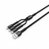 Кабель ColorWay USB-Lightning+MicroUSB+USB Type-C, 1.2м, Dark Grey