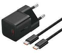 Мережевий зарядний пристрій Baseus GaN5 Fast Charger(mini) 1C 20W EU Cluster Black + Baseus Dynamic 3 Series Fast Charging Data Cable Type-C to Type-C (P10110900113-00)