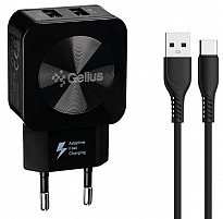 Зарядний пристрій Gelius Ultra Prime GU-HC02 2USB 2.1A 12W Black + Cable Type-C