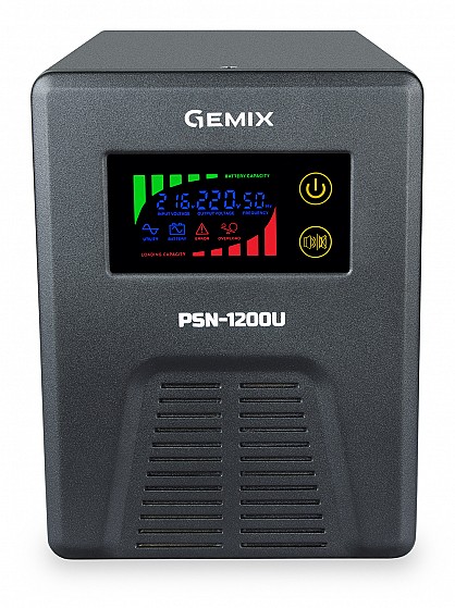 ДБЖ Gemix PSN-1200U LCD, 1200ВА, 800Вт, 7А 13А 18A, 3xEURO Schuko (2)