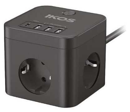Мережевий фільтр-подовжувач iKOS C34S-CU Black (0007-CEF)
