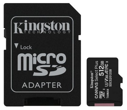 Карта пам'яті Kingston microSDXC 512GB Canvas Select Plus Class 10 UHS-I U3 V30 A1 + SD-адаптер (SDCS2/512GB)