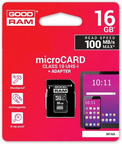 Карта пам'яті Goodram MicroSDHC 16GB UHS-I class 10 + adapter (M1AA-0160R12)