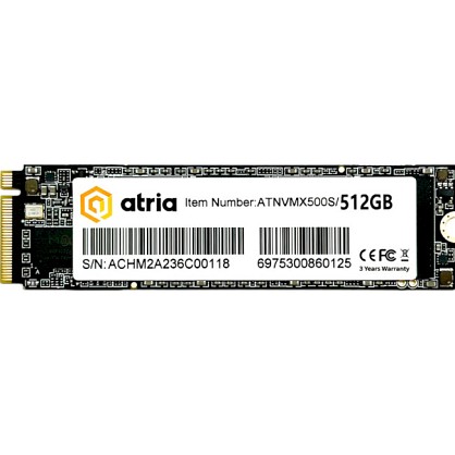 SSD диск ATRIA X500S 512GB M.2 2280 NVMe PCIe 3.0 x4 3D NAND (TLC) (ATNVMX500S/512)