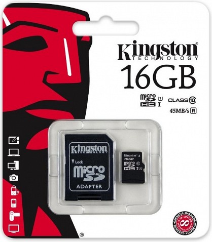 Карта пам'яті Kingston MicroSDHC 16GB Class 10 UHS-I + SD адаптер (SDC10G2/16GB)