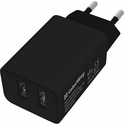 Зарядний пристрій ColorWay 2USB AUTO ID 2,1A (10W) Black (CW-CHS015-BK)