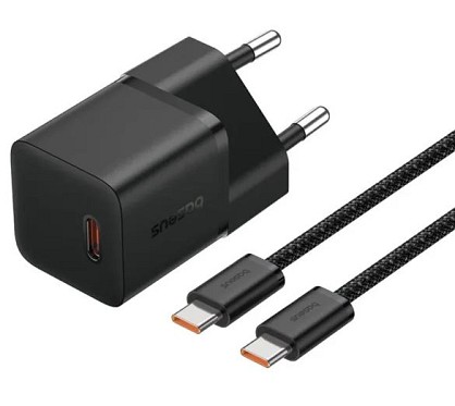 Мережевий зарядний пристрій Baseus GaN5 Fast Charger(mini) 1C 20W EU Cluster Black + Baseus Dynamic 3 Series Fast Charging Data Cable Type-C to Type-C (P10110900113-00)